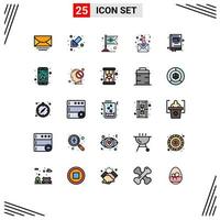 Stock Vector Icon Pack mit 25 Zeilen Zeichen und Symbolen für Notepad Bildung Brasilien Mail Herz editierbare Vektordesign-Elemente