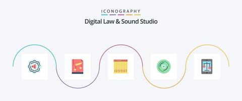 Digital Law and Sound Studio Flat 5 Icon Pack inklusive Recht. Gericht. Hardware. Klang. Jonglieren vektor