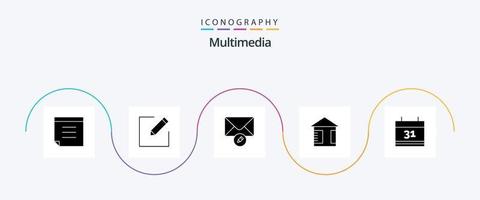 multimedia glyf 5 ikon packa Inklusive . reklam. datum vektor