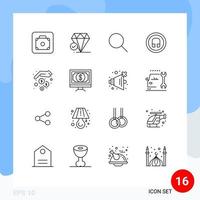 modern uppsättning av 16 konturer och symboler sådan som händer ui Sök grundläggande hörlur redigerbar vektor design element