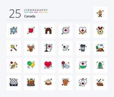 Kanada 25 Zeilen gefülltes Icon Pack inklusive Liebe. Kanada. Kanada. Flagge. Kanada vektor