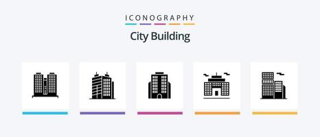 City Building Glyph 5 Icon Pack inklusive . Geschäft. real. kreatives Symboldesign vektor