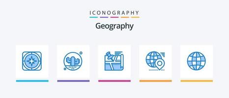 Geographie blau 5 Icon Pack inklusive Karte. Globus. Anlage. Karte. Position. kreatives Symboldesign vektor