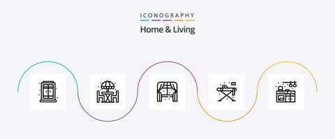 Home and Living Line 5 Icon Pack inklusive Küche. heim. heim. Tisch. Leben vektor