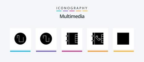 Multimedia Glyph 5 Icon Pack inklusive . Kontrolle. stoppen. kreatives Symboldesign vektor