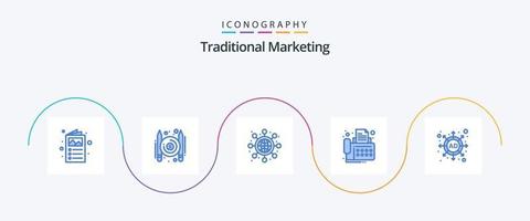 Traditionelles Marketing Blue 5 Icon Pack inklusive Strategie. Anzeige. global. Gerät. Kontakt vektor