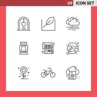 uppsättning av 9 modern ui ikoner symboler tecken för balans sporter väder kung underhållning redigerbar vektor design element