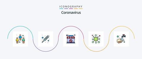 Coronavirus-Linie gefülltes flaches 5-Icon-Pack einschließlich Virus. Epidemie. Temperatur. Krankheit. verboten vektor