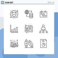 moderner Satz von 9 Umrissen Piktogramm der Bildung Grafik Kalender Diagramm Analyse editierbare Vektordesign-Elemente vektor