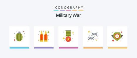 militär krig platt 5 ikon packa Inklusive tvinga. stål. armén. skydd. gräns. kreativ ikoner design vektor