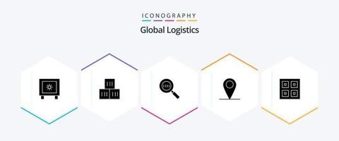 Global Logistics 25 Glyphen-Icon-Pack inklusive Boxen. Welt. Code. Stift. global vektor