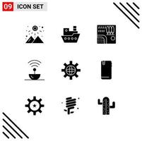 Stock Vector Icon Pack mit 9 Zeilen Zeichen und Symbolen für Weltraumwissenschaft Waldstahl Reisen editierbare Vektordesign-Elemente