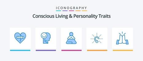 medveten levande och personlighet egenskaper blå 5 ikon packa Inklusive hörsel. öra. liv. medvetenhet. Träning. kreativ ikoner design vektor