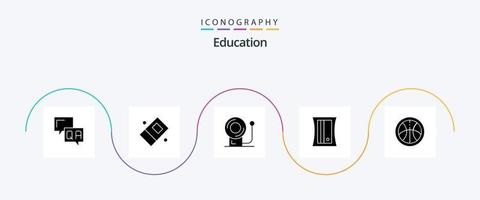 utbildning glyf 5 ikon packa Inklusive utbildning. verktyg. pennvässare. vektor