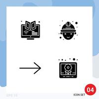 Gruppe von 4 soliden Glyphenzeichen und Symbolen für E-Learning-Pfeil-Webinar-Arbeitsbild editierbare Vektordesign-Elemente vektor