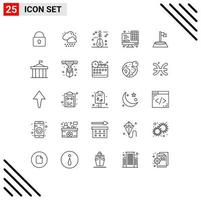 Stock Vector Icon Pack mit 25 Linienzeichen und Symbolen für bearbeitbare Vektordesign-Elemente der Sportflaggen-Musikecke-Schnittstelle