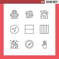 Stock Vector Icon Pack mit 9 Zeilenzeichen und Symbolen für Layout-Raster wütender Zeiger Richtung editierbare Vektordesign-Elemente