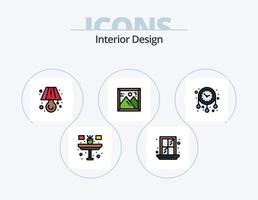 interiör design linje fylld ikon packa 5 ikon design. badkar. ljus. elektrisk. tabell. skrivbord vektor