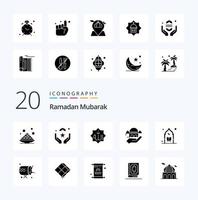 20 Ramadan solides Glyphen-Icon-Pack wie Wohltätigkeitsmoschee-Handkalligrafie-Marke vektor