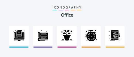 Office Glyph 5 Icon Pack inklusive . Buch. Büro. Adresse. Uhr. kreatives Symboldesign vektor