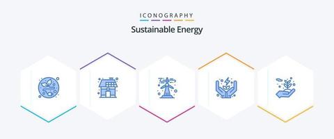 hållbar energi 25 blå ikon packa Inklusive miljö. vård. ekologi. kraft. elektricitet vektor