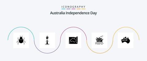 Glyph 5 Symbolpaket zum Unabhängigkeitstag von Australien, einschließlich Kultur. reisen. Turm. Karte. Land vektor