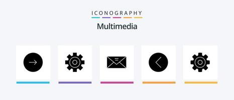 Multimedia Glyph 5 Icon Pack inklusive Multimedia. Medien. Multimedia. zurück. Nachricht. kreatives Symboldesign vektor