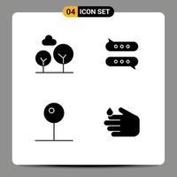 uppsättning av 4 vektor fast glyfer på rutnät för cypress träd media spelare bubbla chattar rengöring redigerbar vektor design element