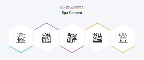 spa element 25 linje ikon packa Inklusive ljus. sten. spa. spa. ljuv vektor