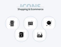 Shopping- und E-Commerce-Glyphen-Icon-Pack 5-Icon-Design. Telefon. Produkt. Zeit. Barcode. speichern vektor