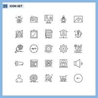 Stock Vector Icon Pack mit 25 Linienzeichen und Symbolen für Laptop-Stream-Finanzsport Live-editierbare Vektordesign-Elemente