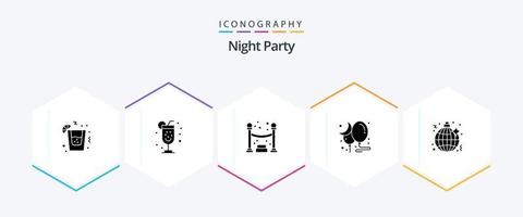 Night Party 25 Glyphen-Icon-Pack inklusive . Nacht. Party. Musik. Party vektor