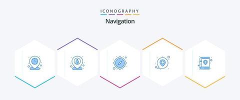 Navigation 25 Blue Icon Pack inklusive Buch. Karte. Kompass. Standort. Nachricht vektor