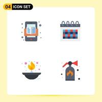 Stock Vector Icon Pack mit 4 Zeilen Zeichen und Symbolen für Buchfeuer lesen Zeitplan Lampe editierbare Vektordesign-Elemente