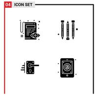 4 universelle solide Glyphenzeichen Symbole für bearbeitbare Vektordesign-Elemente der Dokument-Schlüsselloch-Sperr-App vektor