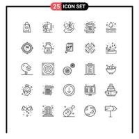 Stock Vector Icon Pack mit 25 Zeilenzeichen und Symbolen für den Wunsch glücklich Schutzgrüße wachsen editierbare Vektordesign-Elemente