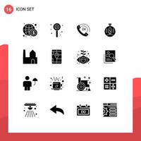 16 solides Glyphen-Konzept für mobile Websites und Apps vektor