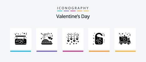 valentines dag glyf 5 ikon packa Inklusive kärlek. dörr märka. hängande bröllop. bröllop. kärlek. kreativ ikoner design vektor