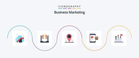 Business Marketing Flat 5 Icon Pack inklusive Bericht. Geschäft. Laptop. Platzhalter. Standort vektor