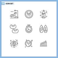 9 kreative Symbole moderne Zeichen und Symbole der Zeit Sport Prozess Uhr Bohne editierbare Vektordesign-Elemente vektor