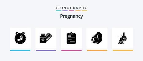 Symbolpaket Schwangerschaft Glyphe 5 inklusive Baby. dokumentieren. Drogen. Checkliste. medizinisch. kreatives Symboldesign vektor