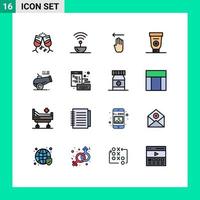 16 platt Färg fylld linje begrepp för webbplatser mobil och appar kanon mekaniker finger lim grädde redigerbar kreativ vektor design element
