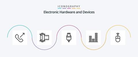enheter linje 5 ikon packa Inklusive hårdvara. ljud. kabel. musik. audio vektor