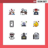 Mobile Schnittstelle Filledline flacher Farbsatz von 9 Piktogrammen von alarmierbaren Android-Tisch-Handy-editierbaren Vektordesign-Elementen vektor