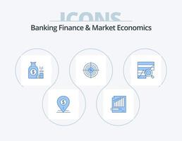 Banken, Finanzen und Marktwirtschaft blaues Icon Pack 5 Icon Design. Gold. Bank. Analytik. Tasche. Markt vektor