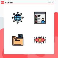 grupp av 4 fylld linje platt färger tecken och symboler för förbindelse mapp värld kodning video redigerbar vektor design element