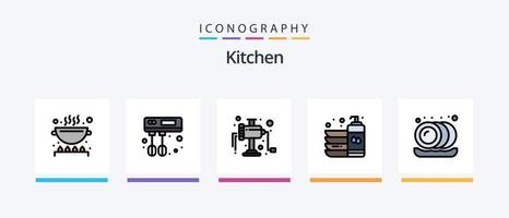 Kitchen Line gefüllt 5 Icon Pack inklusive . Pack. Platte. Paket. Palette. kreatives Symboldesign vektor
