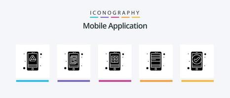 mobil Ansökan glyf 5 ikon packa Inklusive kolla upp. telefon. app. mobil. Bankomat kort. kreativ ikoner design vektor