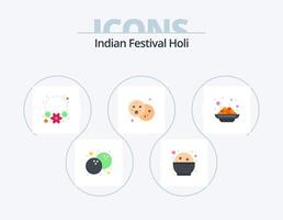 Holi Flat Icon Pack 5 Icon-Design. Vadas. Indien. Halskette. Kuchen. hallo vektor