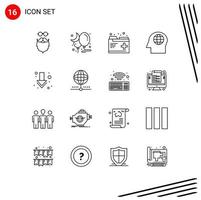 16 kreativ ikoner modern tecken och symboler av ner huvud fest global uppgifter redigerbar vektor design element